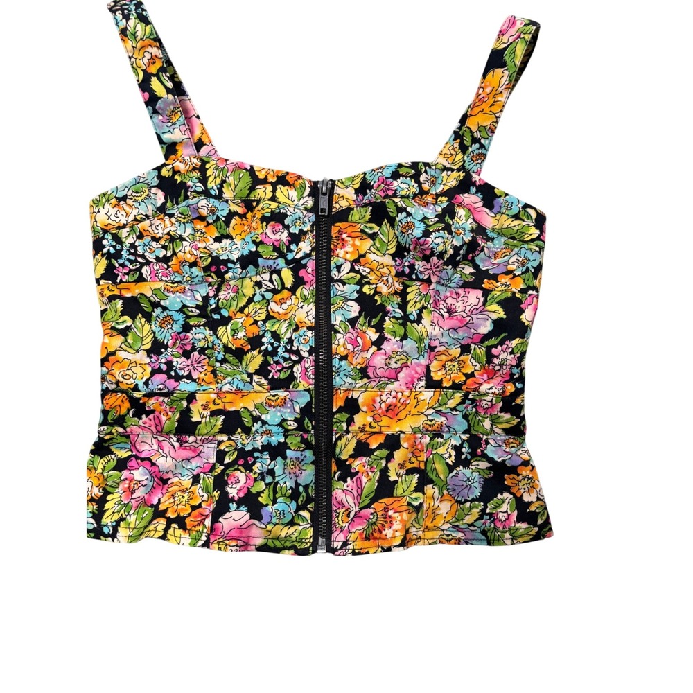 Floral Peplum Zipper Front DIVIDED by H&M‎ Corset Top 4 Multicolor